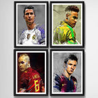 Set 4 Cuadros Messi Neymar Cristiano Ronaldo Iniesta Fútbol