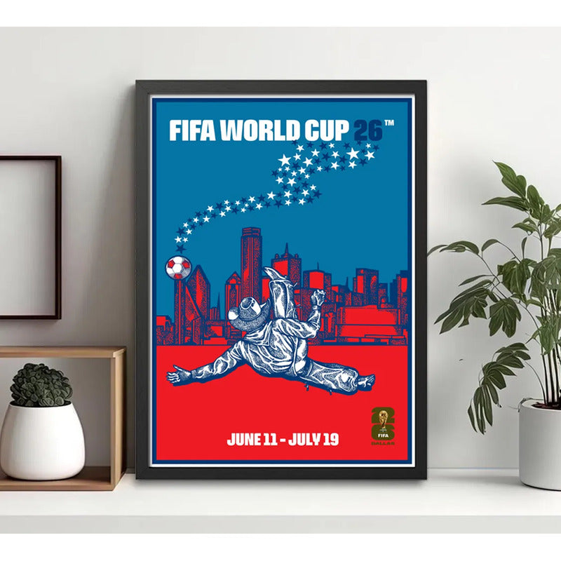 Cuadro Copa Del Mundo Futbol Fifa 2026 Póster Oficial Ciudad Dallas Estados Unidos Negro