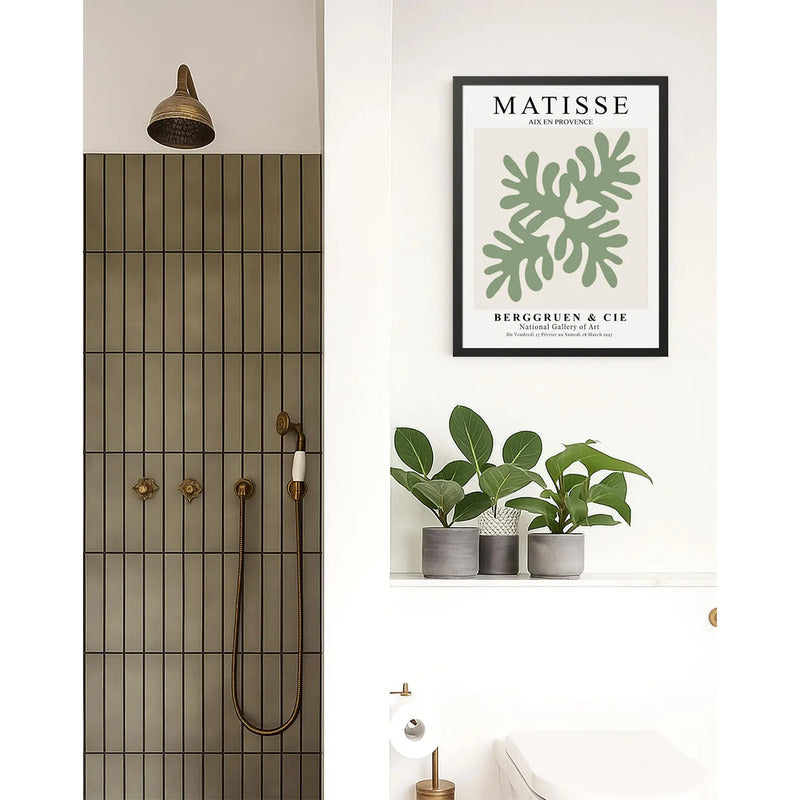 Cuadro Dormitorio Living Matisse Bs3 Tonos Verde Beige Claro Marco Negro