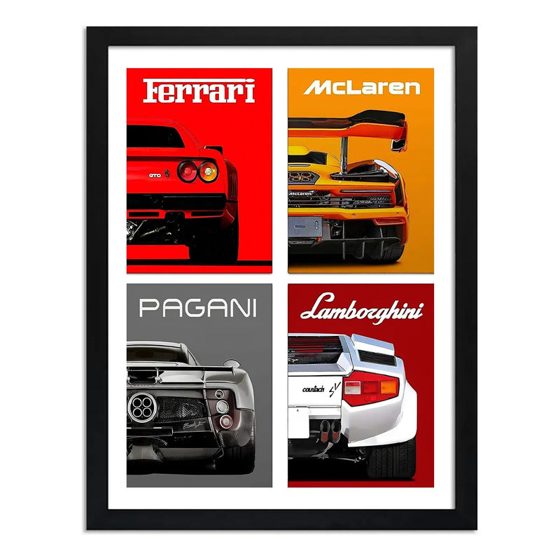 Cuadro Ferrari Mclaren Pagani Lamborghini Autos Deportivos Marco Negro
