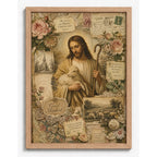 Cuadro Jesús Cristo El Buen Pastor Oveja Rosas Arte Religion Marco Madera Natural Oak