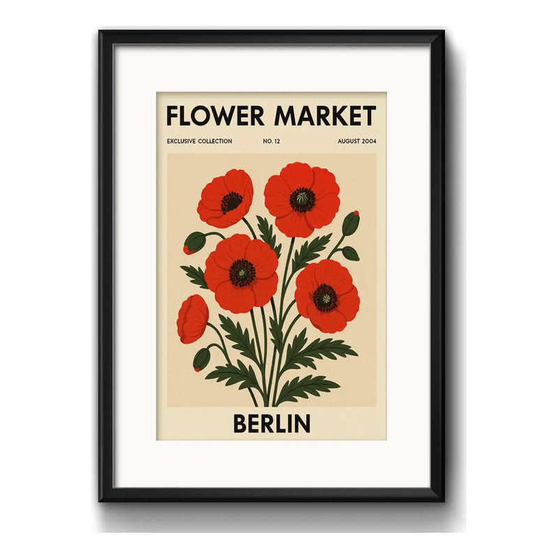 Cuadro Flower Market Berlin Flores 53x43cm Con Paspartú Marco Negro