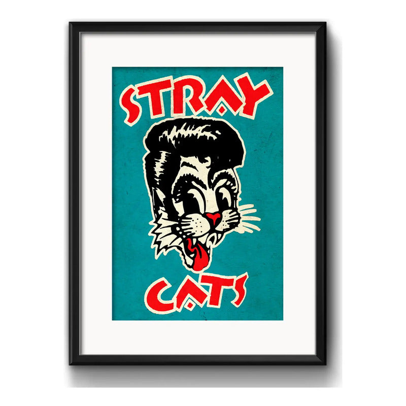 Cuadro Stray Cats Rockabilly Rock Decoracion Con Paspartú Marco Negro