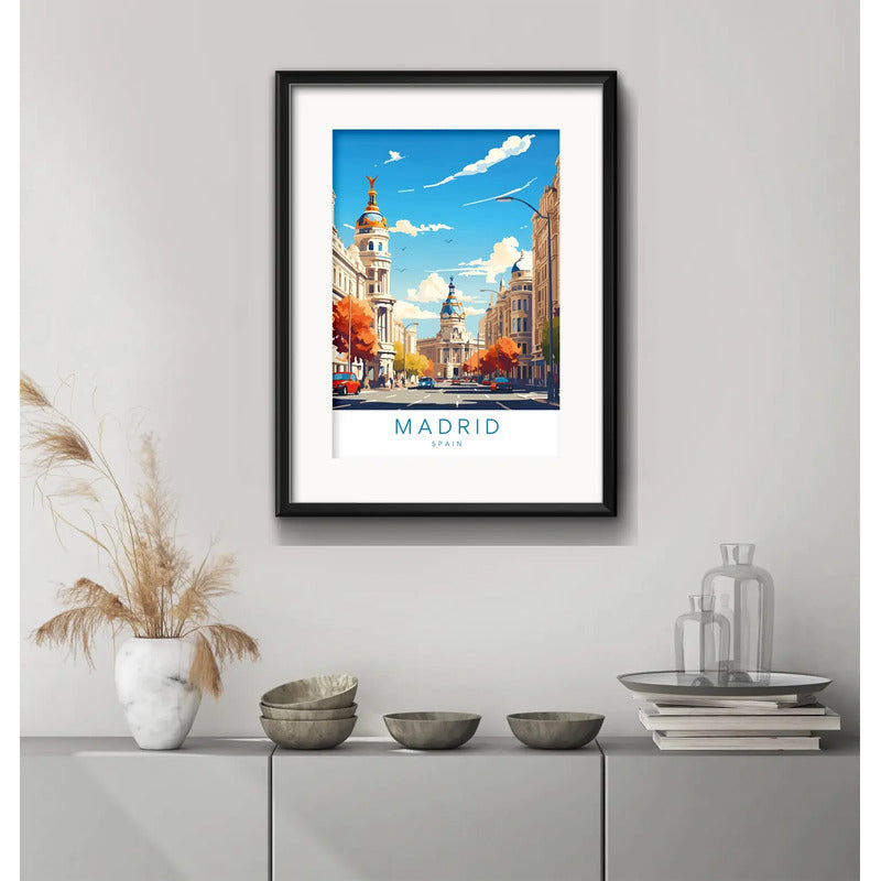 Cuadro Madrid Espana Spain Ciudad 53x43cm Con Paspartú Marco Negro