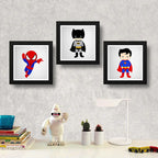 Set 3 Cuadros Superheroes Decoracion Dormitorio Infantil Br1 Spiderman Batman Superman Con Marco Negro