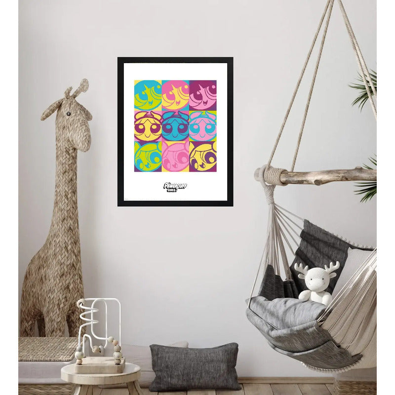 Cuadro Chicas Superpoderosas Pop Art Dibujo Ninas Infantil Marco Negro