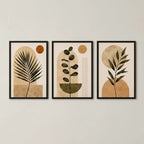 Set 3 Cuadros Dormitorio Living Boho Minimalista Tonos Beige Marco Negro
