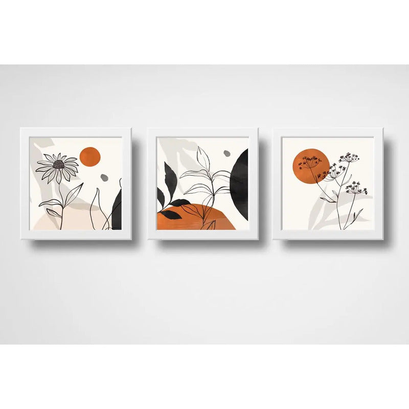 Set 3 Cuadros Boho Chic Hojas Flor Arte Decoracion