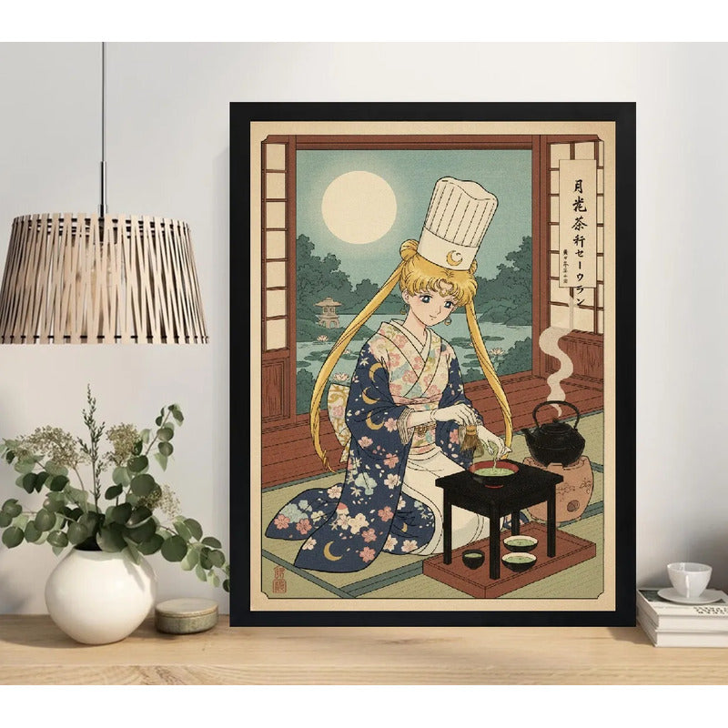 Cuadro Sailor Moon De Kimono Mate Cocina Anime Arte Japonés Marco Negro