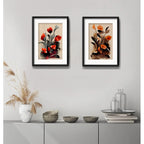 Set 2 Cuadros Flores Tulipanes Calidad Museo Con Paspartú Marco Negro