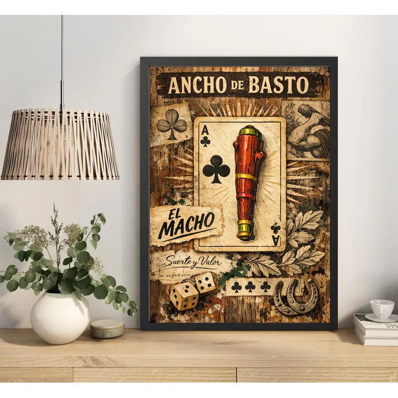 Cuadro Ancho De Basto Baraja Española Juego De Naipes Retro Marco Negro