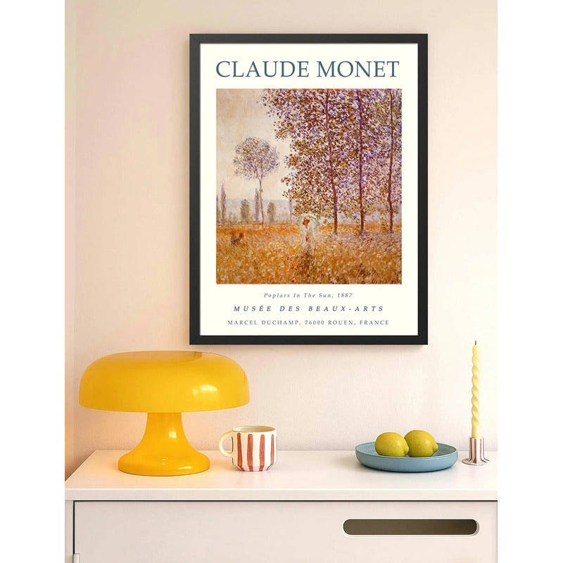 Cuadro Dormitorio Living Claude Monet Álamos Al Sol 1887 Marco Negro