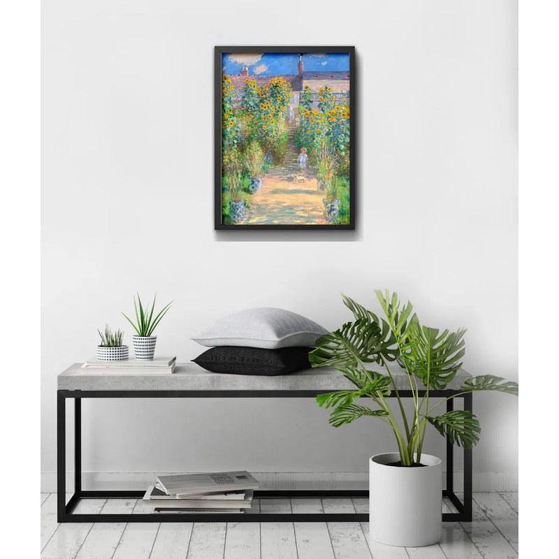 Cuadro Claude Monet Jardín En Vétheuil Esposa Y Hijos Flores Marco Negro