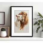 Cuadro El León Y La Oveja Cordero Decoracion Con Paspartú Marco Negro