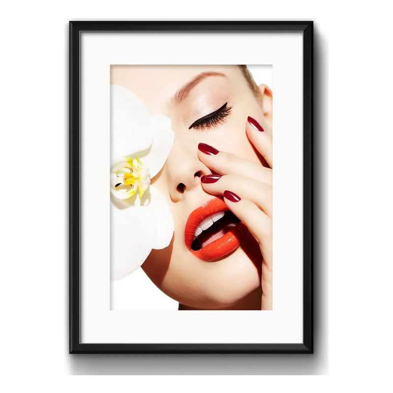 Cuadro Boca Fashion Maquillaje Labio Decoracion Con Paspartú