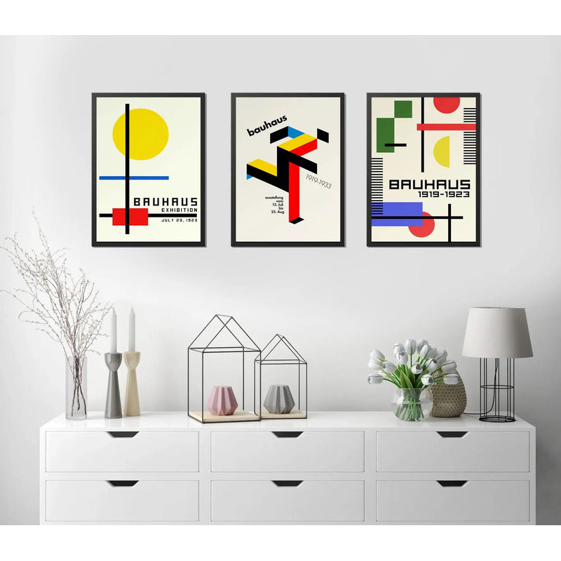 Set 3 Cuadros Bauhaus Arte Abstracto Geometricos 1919 1923 Marco Con Marco Negro