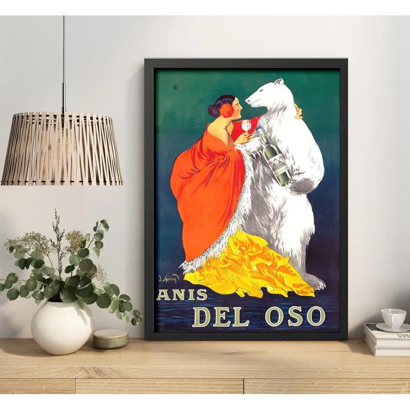Cuadro Anís Del Oso Licor Drink Retro Bebida Cocina Bar Pub Marco Negro