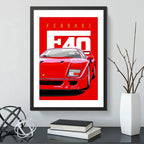 Cuadro Ferrari F40 Auto Modelo Coche Icónico Arte Decoracion Marco Negro