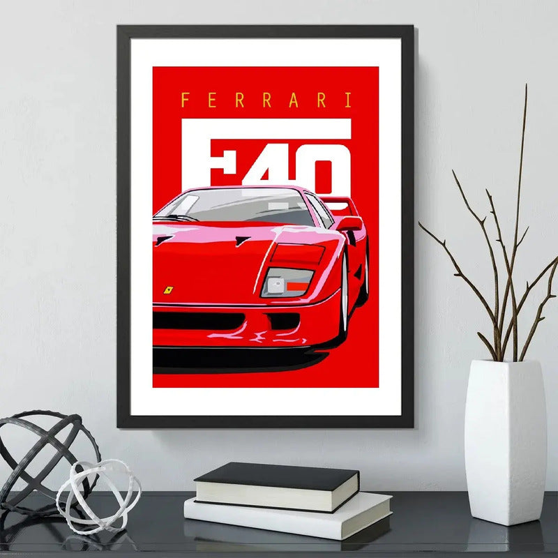 Cuadro Ferrari F40 Auto Modelo Coche Icónico Arte Decoracion Marco Negro