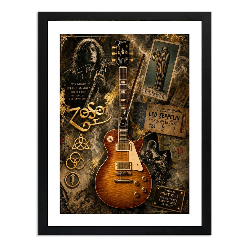 Cuadro Guitarra Jimmy Page Led Zeppelin Rock Musica Arte Marco Negro