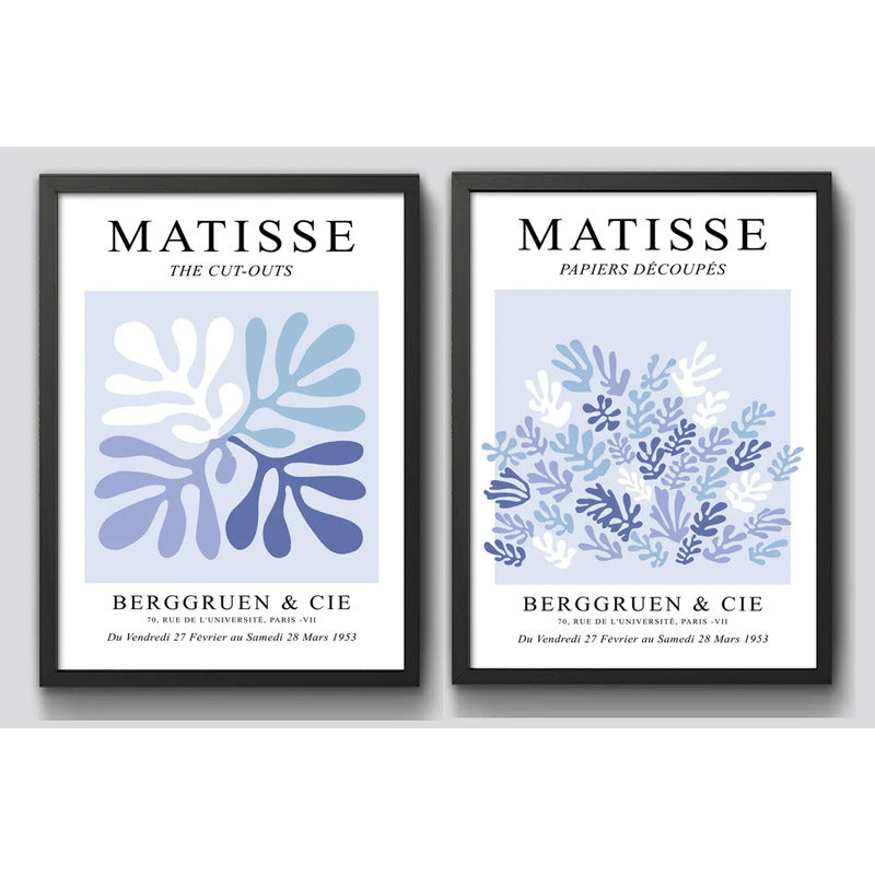 Set 2 Cuadros Dormitorio Living Matisse Tonos Azul Indigo Marco Negro