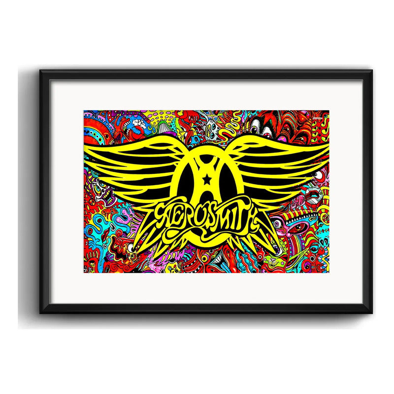 Cuadro Aerosmith Rock Banda Show Decoracion Con Paspartú Marco Negro