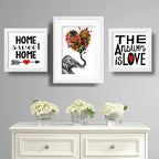 Set 3 Cuadros Elefante Amor Corazón Home Sweet Home Frase