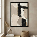 Cuadro Dormitorio Living Boho Abstracto Texturas Retazos Br1 Marco Negro