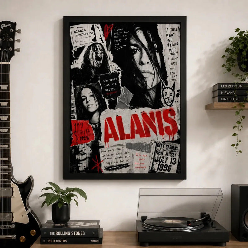 Cuadro Alanis Morissette You Oughta Know Rock Arte Vintage Marco Negro
