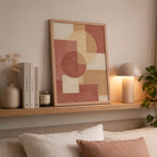 Cuadro Living Dormitorio Boho Abstracto Rosa Beige Nude Marco Madera Natural Oak