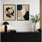 Set 2 Cuadros Boho Arte Abstracto Beige Crema Decora Living Marco Negro