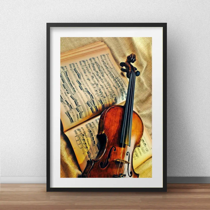 Cuadro Violin Musica Classica Orquesta Maestro Con Paspartú Marco Negro