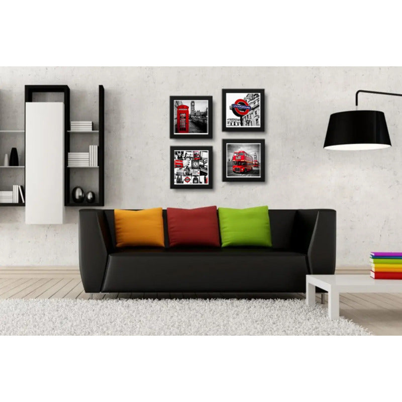 Set 4 Cuadros Londres Uk Blanco Negro Rojo Ciudad Decoracion
