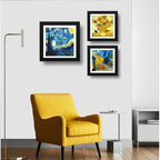 Set 3 Cuadros Van Gogh Obras Noche Estrellada Girasoles 33cm Marco Negro