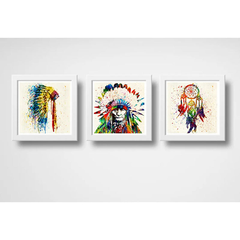 Set 3 Cuadros Indio Jefe Atrapa Sueños Pop Art Decoracion