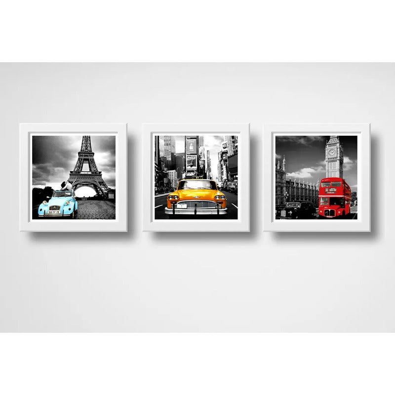 Set 3 Cuadros Nueva York Paris Londres Retrô Arte Decoracion