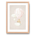 Cuadro Dormitorio Infantil Bebe Niño Oso Conejo Estrela Luna Oso Globo Volador Marco Madera Oak