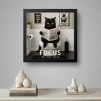 Cuadro Para Decoracion Bano Gato Negro Motivacional 33x33cm Marco Negro