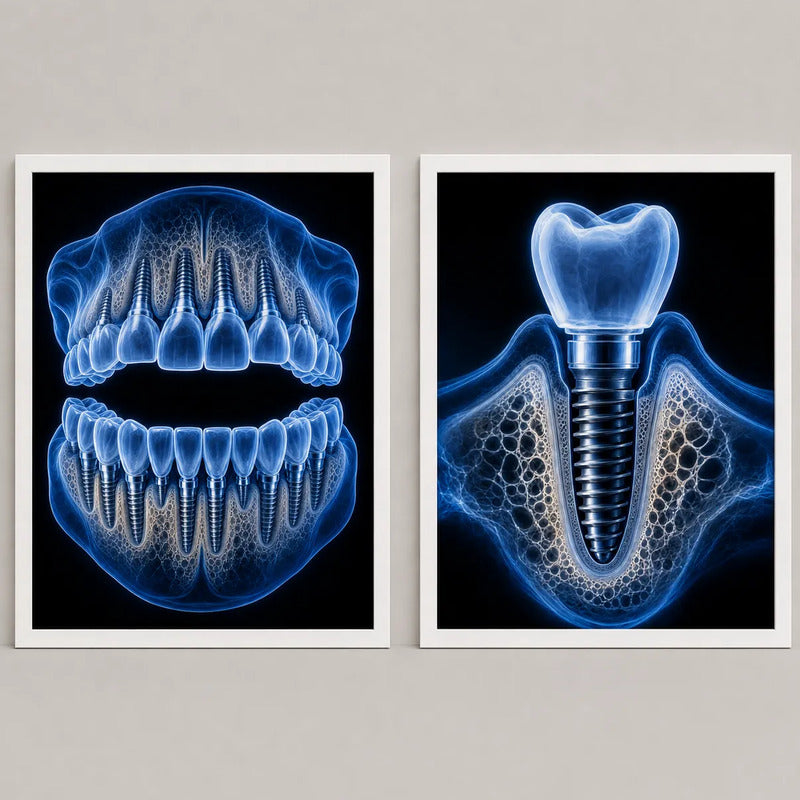 Set 2 Cuadros Temática Odontológica Dentista Consultorio Br2 Marco Blanco