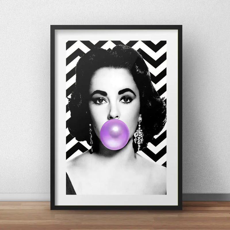 Cuadro Elizabeth Taylor Chicle Art Blanco Negro Con Paspartú