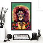 Cuadro Animales Traje Pop Art Perro Jirafa León Decoracion León Marco Negro