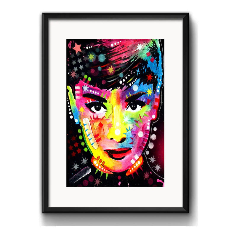 Cuadro Audrey Hepburn Pop Art Colors Decoracion Con Paspartu Marco Negro