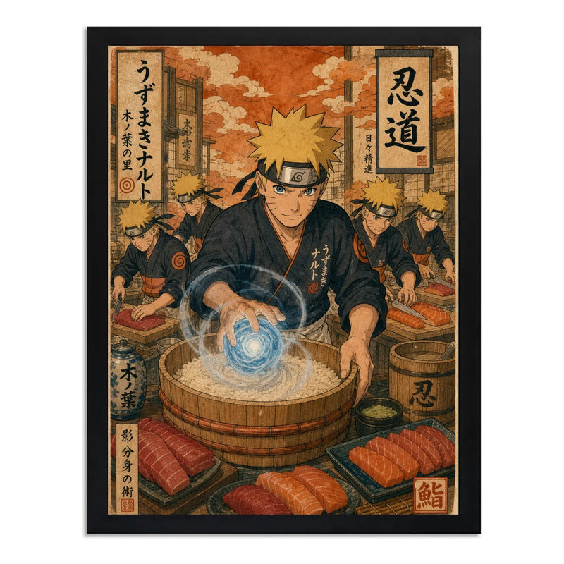 Cuadro Naruto Chef De Sushi Arte Japones Cocina Anime Geek Marco Negro