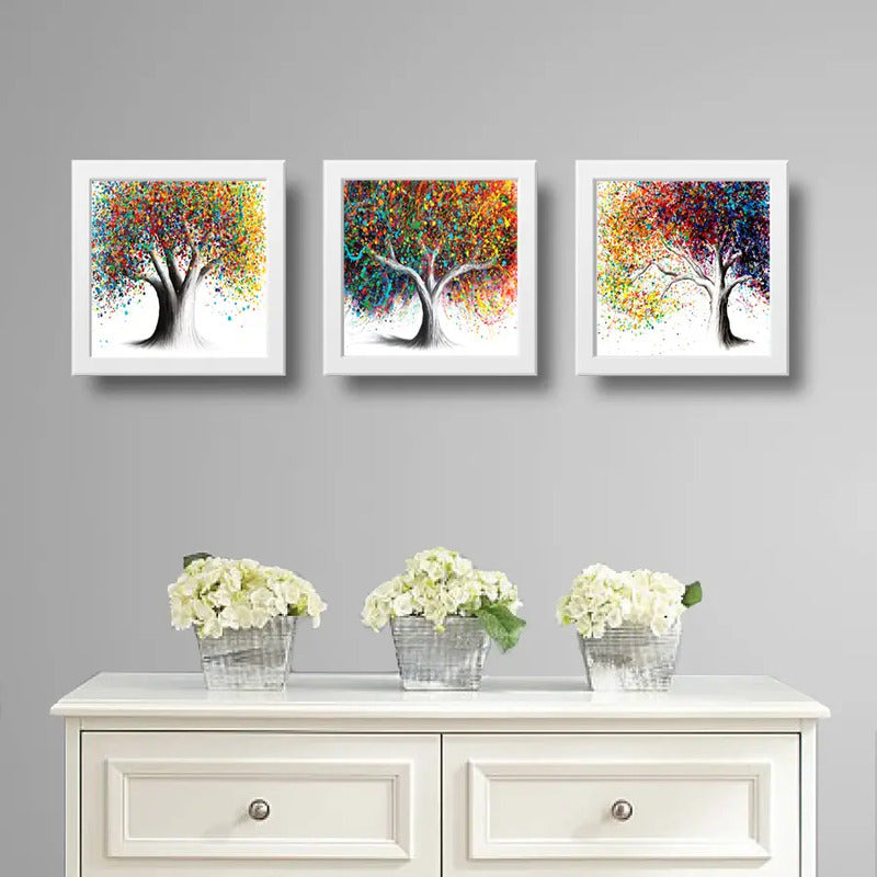 Set 3 Cuadros Árboles Coloridos Árbol Botanico Decoracion