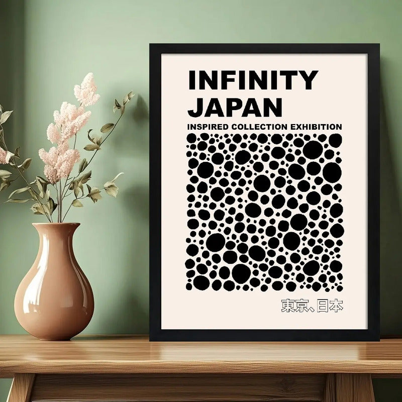 Cuadro Yayoi Kusama Infinity Dots Arte Japones Minimalista Yayoi Kusama Dots Blanco Y Negro Marco Negro