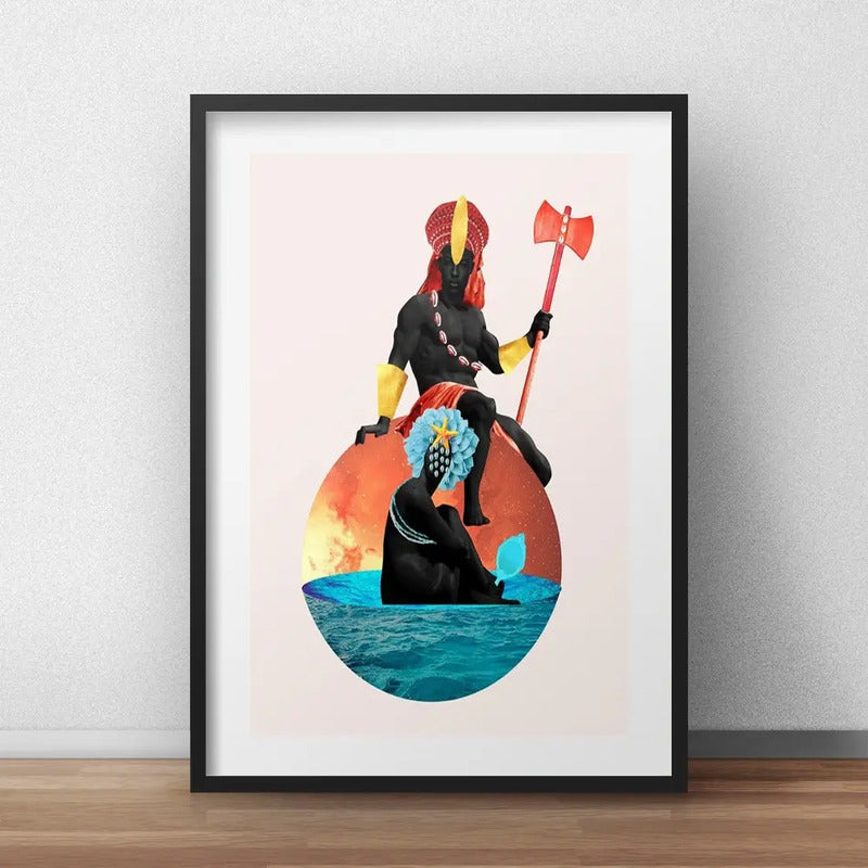 Cuadro Xango Iemanja Orixas Umbanda Decoracion Con Paspartú Marco Negro
