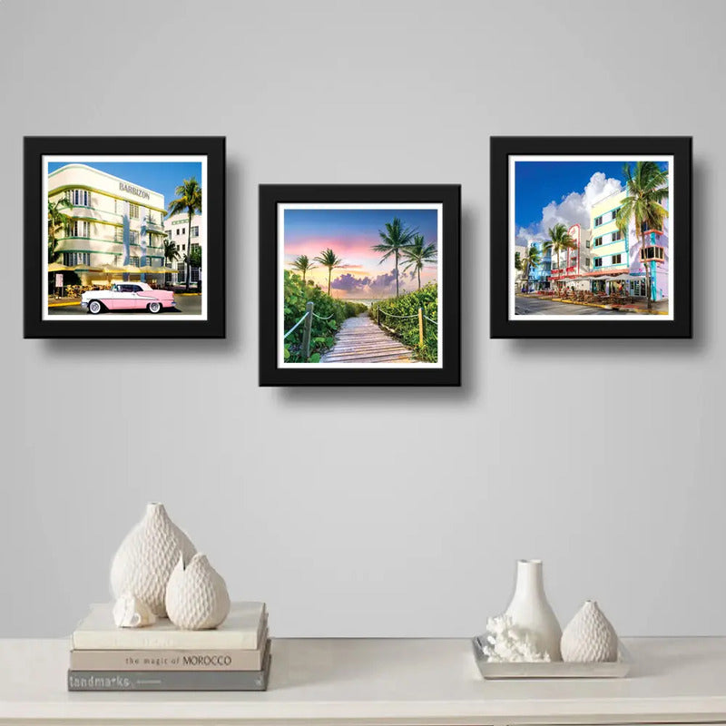 Set 3 Cuadros Miami Beach Florida Playas Paisajes Decoracion
