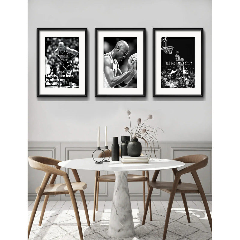 Set 3 Cuadros Michael Jordan Basket Frases 53x43cm Paspartu Marco Negro