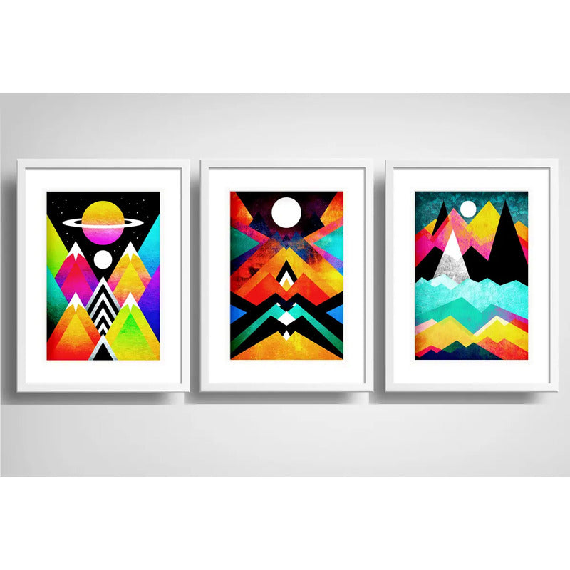 Set 3 Cuadros Geometrico Escandinavo Arte Color Con Paspartu