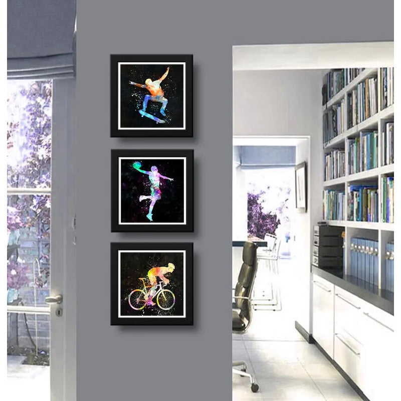 Set 3 Cuadros Basket Skate Bicicleta Pop Art Deportes Decora